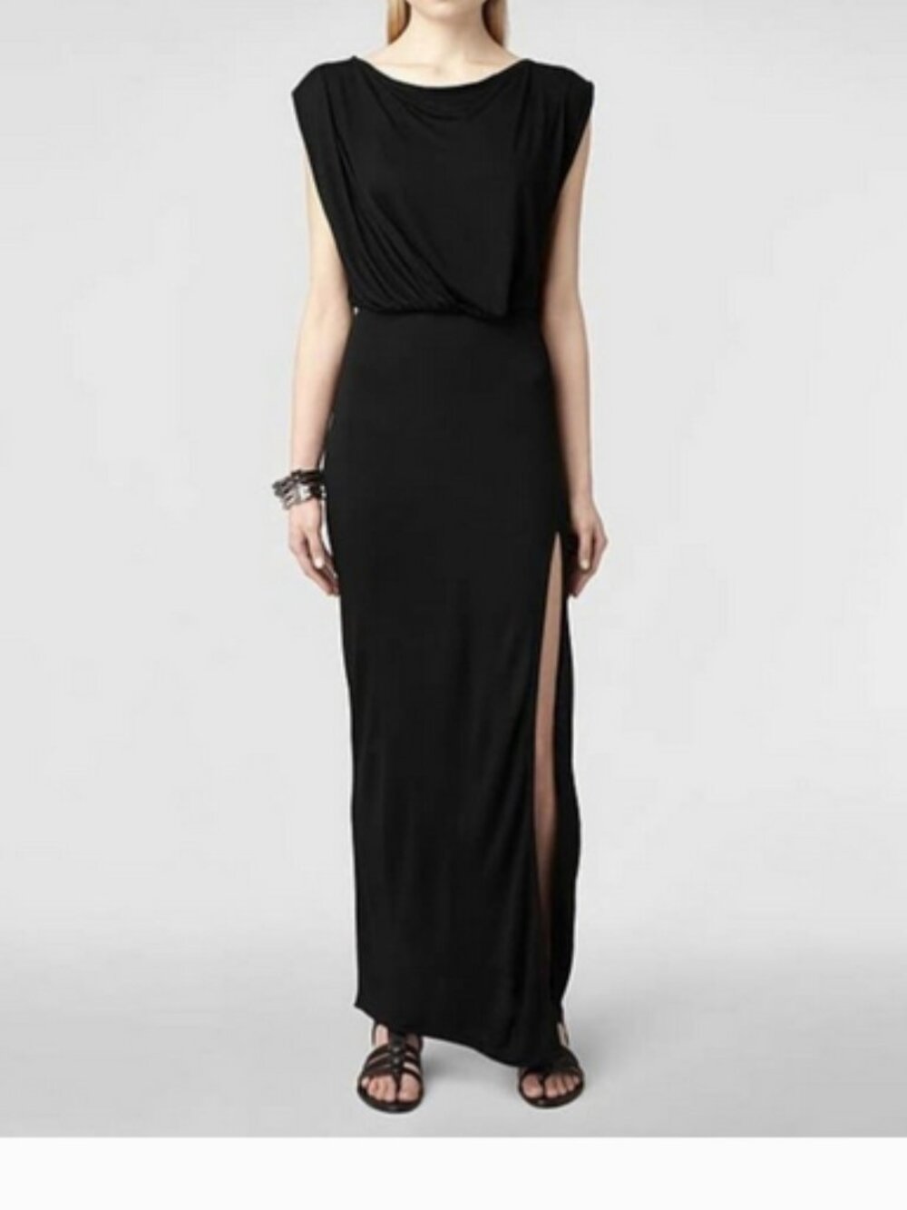 All Saints Muse Black Draped Maxi Dress with Side Slit, L, NWT - Picture 13 of 14